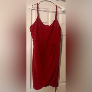 Women's Sparkly Shimmer Red Spaghetti Strap Mini Dress Size L New with Tags NWT